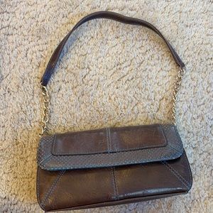 Sky Blue & brown mini bag w/ gold chain accents